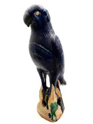Large terracotta Parrot with blue glaze