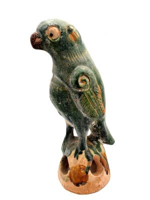 Large terracotta Parrot with green glaze