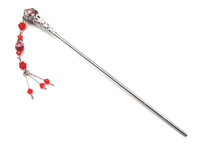 Metal and cloisonné hair stick - Red