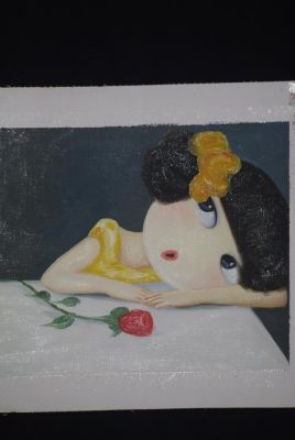 Modern Chinese Painting on Canvas - Oil Painting - The woman and the rose