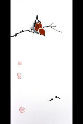 Modern Chinese painting - watercolor on rice paper - Birds and tadpoles