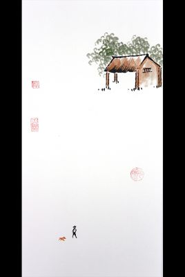Modern Chinese painting - watercolor on rice paper - The garden