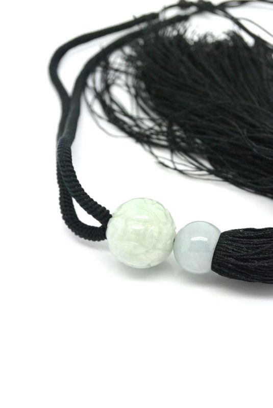 Necklace with Jade pendant Ball and Pompon 4