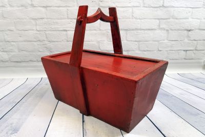 Old Chinese Box Red wooden basket 3