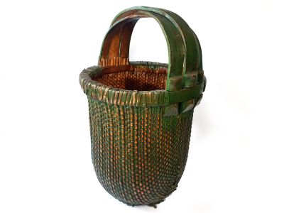 Old Chinese braided rice basket - Basket weaving - Dark green