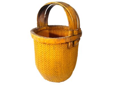 Old Chinese braided rice basket - Basket weaving - Yellow