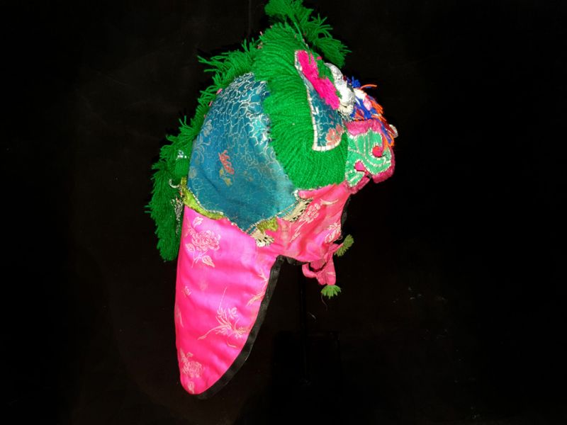Old Chinese child headdress - Red and Green Funny dragon 2