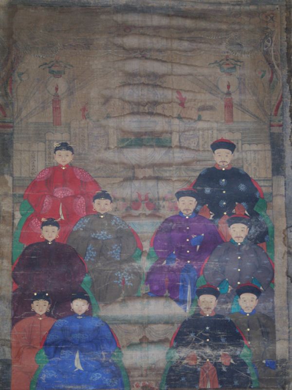 Old Chinese Chinese Ancestor Painting - Family of 10 chinese mandarins 2