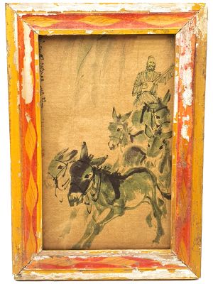 Old Chinese Wood Frame - Painting - chinese donkeys