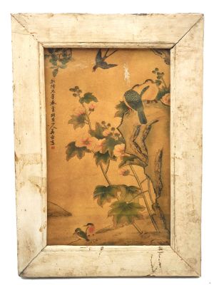 Old Chinese Wood Frame - Painting - The birds