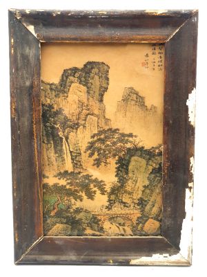 Old Chinese Wood Frame - Painting - The bridge in the mountain
