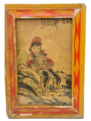Old Chinese Wood Frame - Painting - The girl
