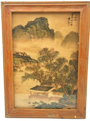 Old Chinese Wood Frame - Painting - The house by the lake