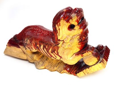 Old Imperial guardian lion - Chinese Foo dog - Double sided - Natural and lacquered