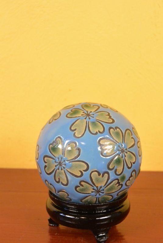 Porcelain Chinese Ball with Stand Blue