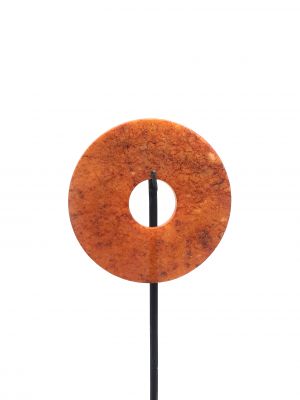 Small Chinese Bi Disc 10 cm with Metal Stand - Orange-red