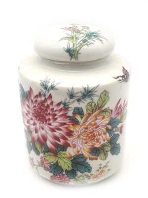 Small Chinese Porcelain Colored Potiche - butterflies and peonies