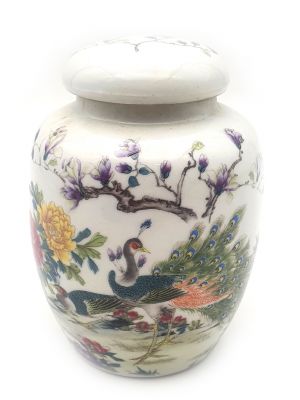 Small Chinese Porcelain Colored Potiche - peacocks