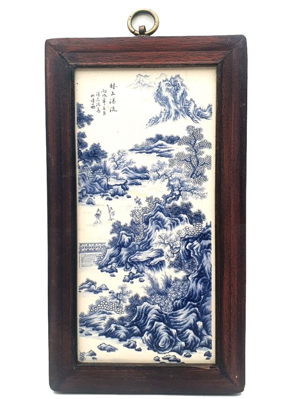Small Chinese Wood and Porcelain Panel The Chinese garden