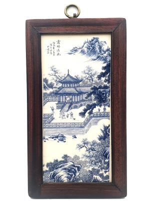 Small Chinese Wood and Porcelain Panel The Chinese temple