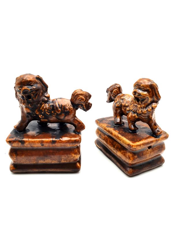 Small Fu Dog pair in porcelain Brown 1