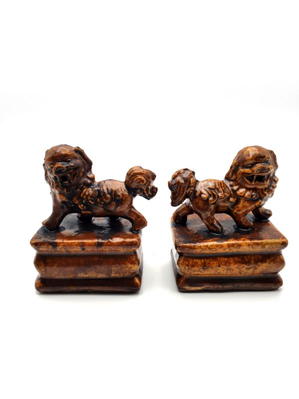 Small Fu Dog pair in porcelain Brown 3