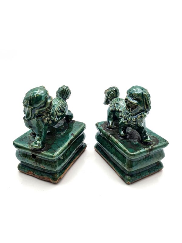 Small Fu Dog pair in porcelain - Green 2