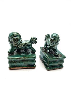 Small Fu Dog pair in porcelain - Green
