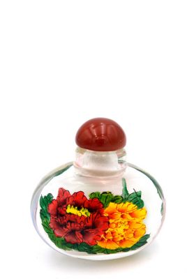 Small Glass Snuff Bottle - Chinese Arist - Peonies