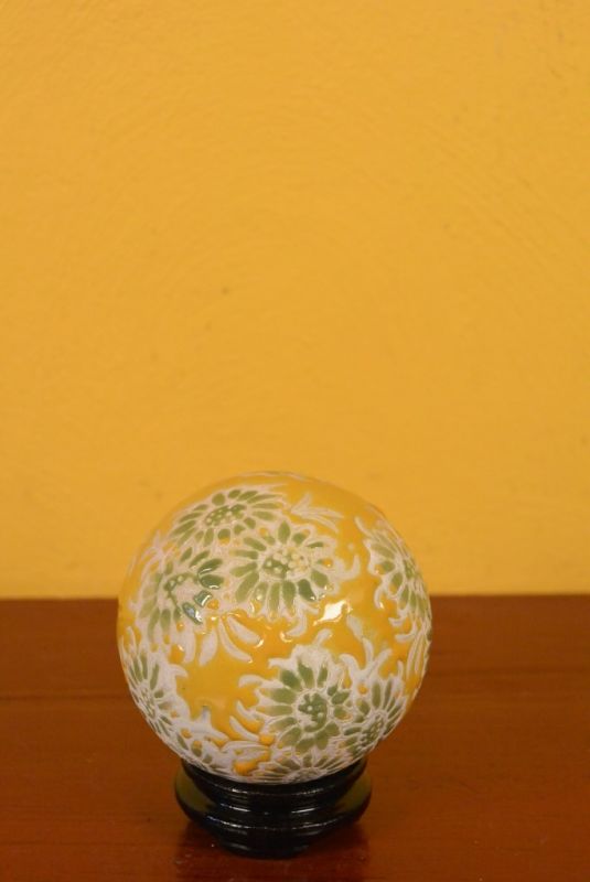 Small Porcelain Chinese Ball with Stand Yellow