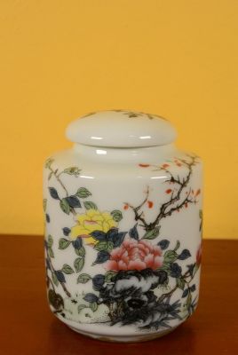 Small Porcelain Potiche - Colorful - Tree and flowers