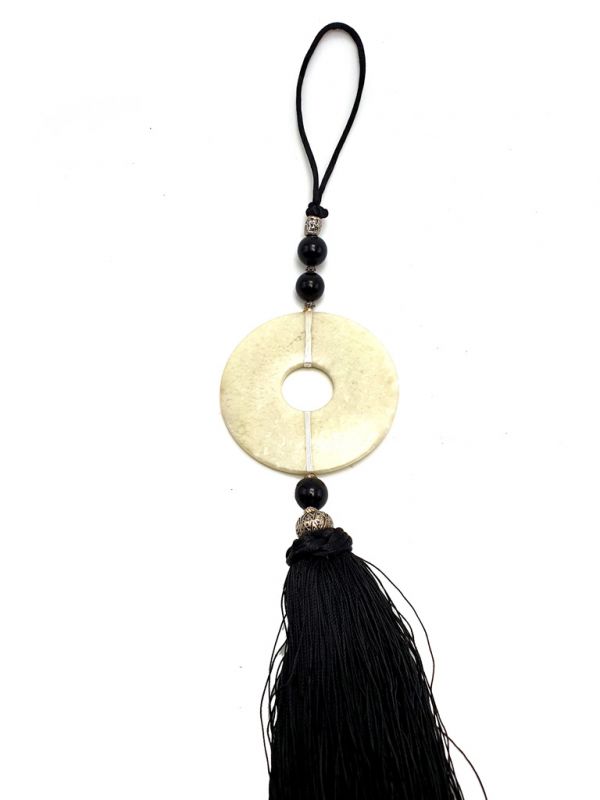 Small Suspended Bi Disk Silk and Jade Black and White 2