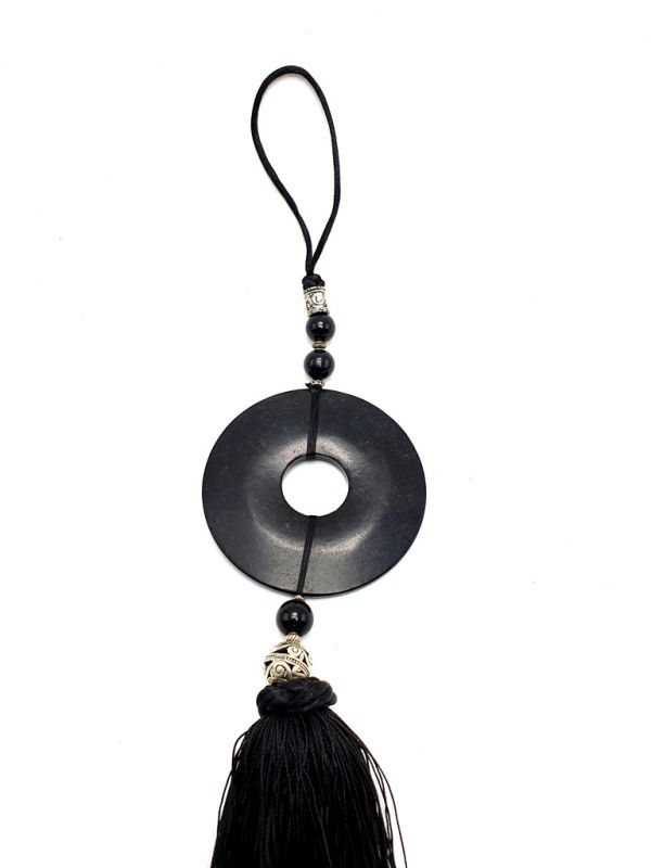 Small Suspended Bi Disk Silk and Jade Black 2