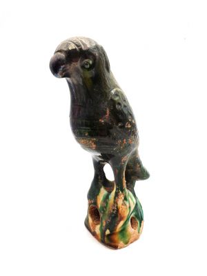 Small terracotta Parrot with green glaze