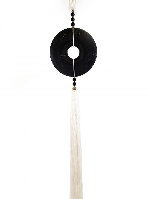 Suspended Bi Disk Silk and Jade Black and White