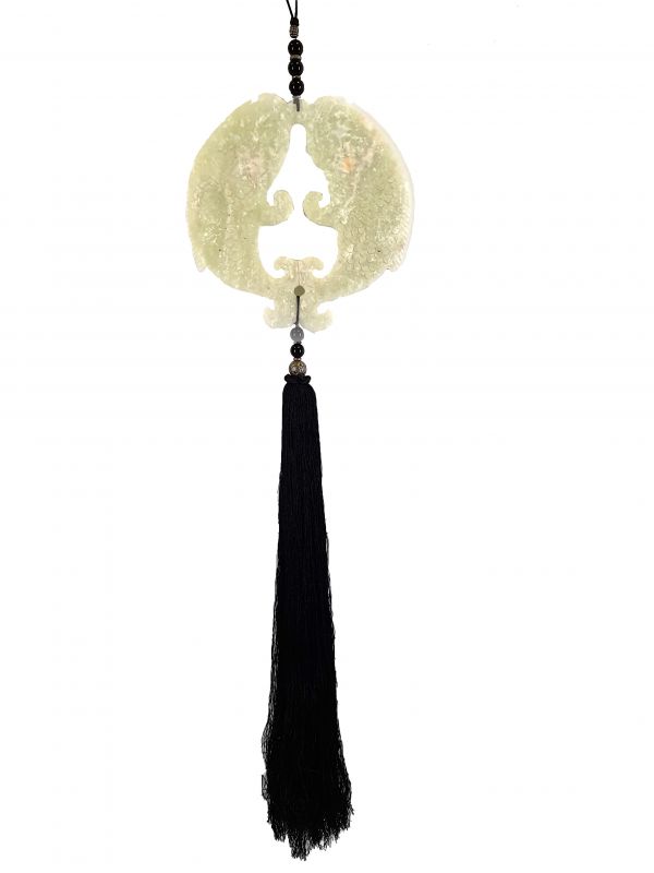 Suspended Bi Disk Silk and Jade Fish White and Black