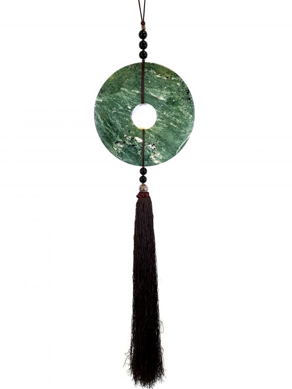 Suspended Bi Disk Silk and Jade Green and Brown 1