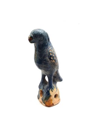 Terracotta Parrot with blue glaze S