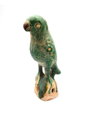 Terracotta Parrot with green glaze S