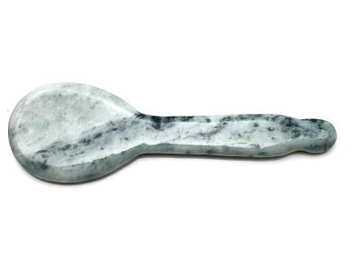 Traditional Chinese Medicine - Gua Sha Jade Spoon - White with green highlights