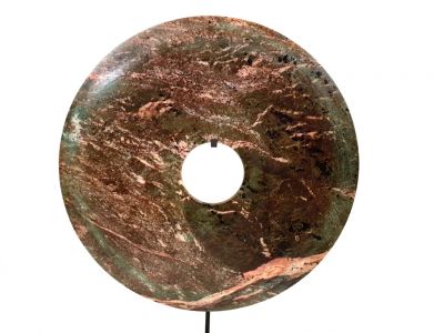 Very Large Chinese Bi Disc in Jade 40cm Brown
