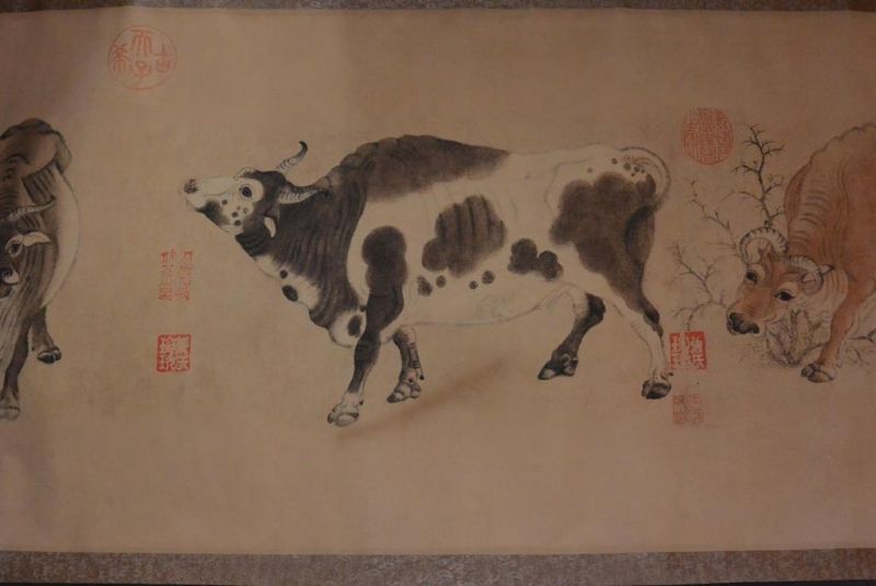 Very Large Chinese Kakemono - Five Oxen - Han Huang 4