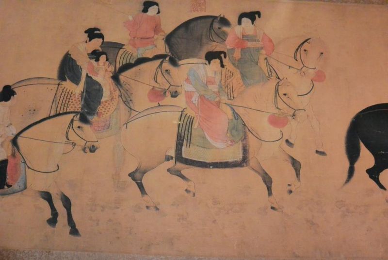 Very Large Chinese Kakemono Painting Horsmen 3