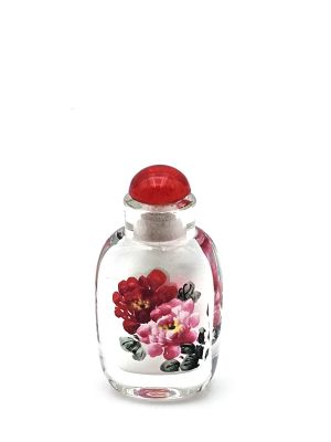Very Small Glass Snuff Bottle - Chinese Arist - Peonies