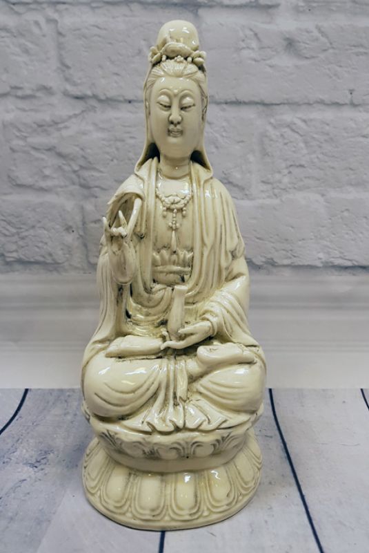 White Chinese Statue - Porcelain Dehua - Goddess meditation position