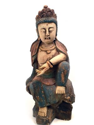 Wooden Chinese Goddess Guan-yin Polychrome